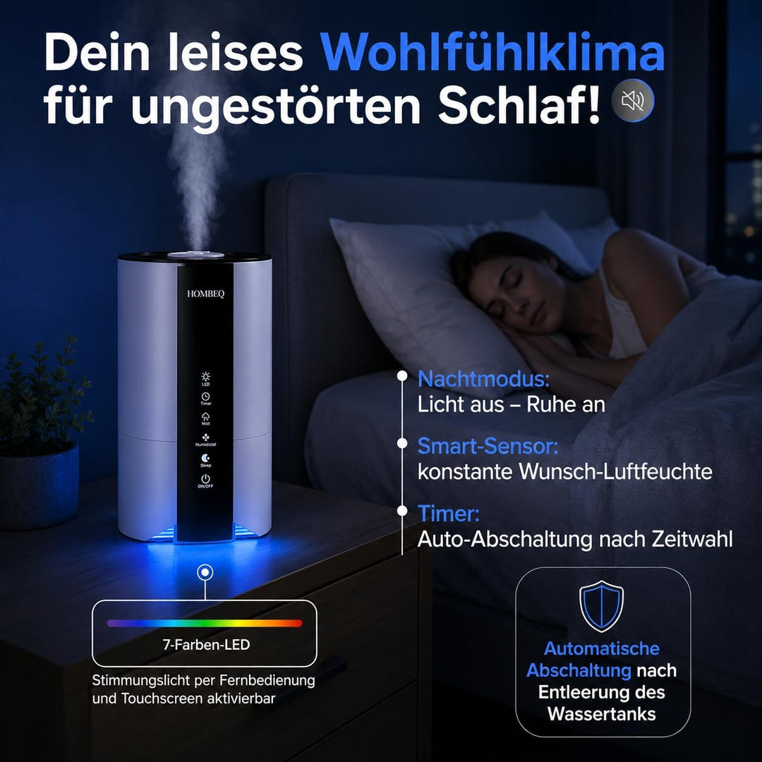 Luftbefeuchter Schlafzimmer 4,2L mit Feuchtigkeitssensor & Auto-Modus, Top-Fill Humidifier mit Aroma