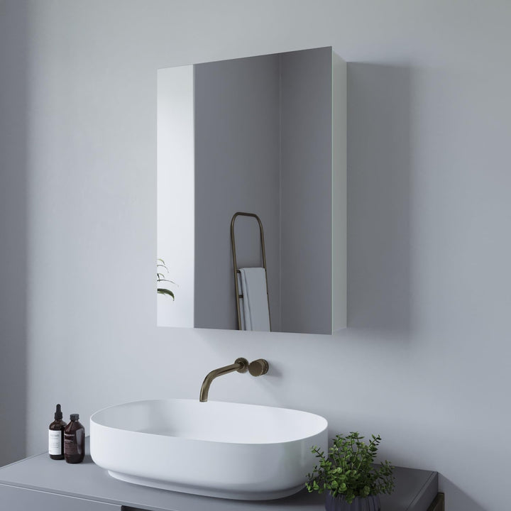 AQUABATOS Spiegelschrank Bad 50 x 70 cm ohne Beleuchtung Aluminium Rahmen Weiss matt Eintürig doppel
