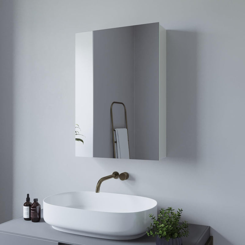 AQUABATOS Spiegelschrank Bad 50 x 70 cm ohne Beleuchtung Aluminium Rahmen Weiss matt Eintürig doppel