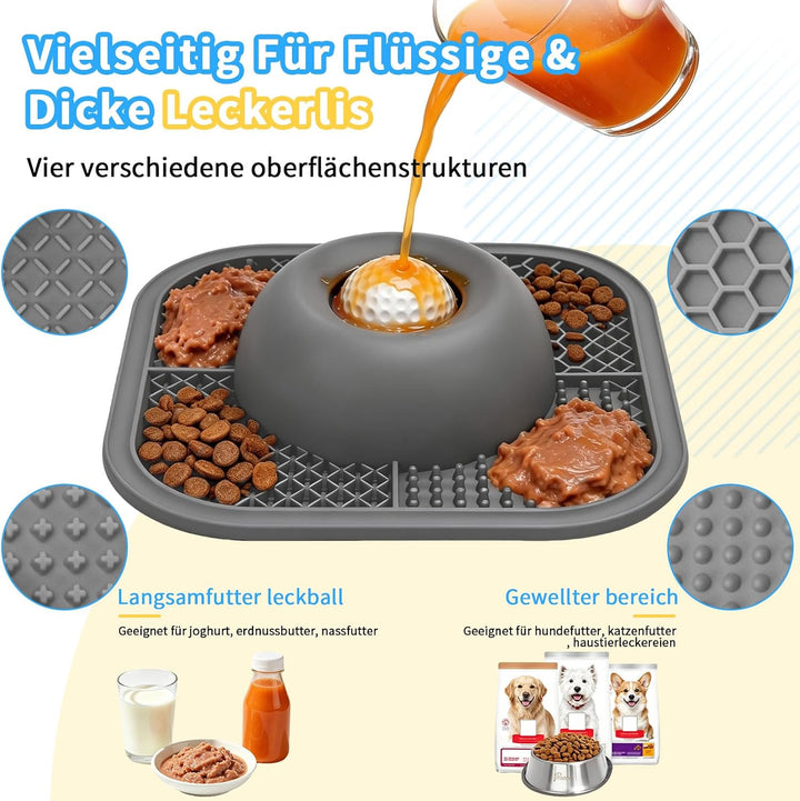 2-in-1 Langsamfressnapf Schleckmatte Hund, rutschfeste Schleckschale mit Saugnäpfen, interaktiver Sc