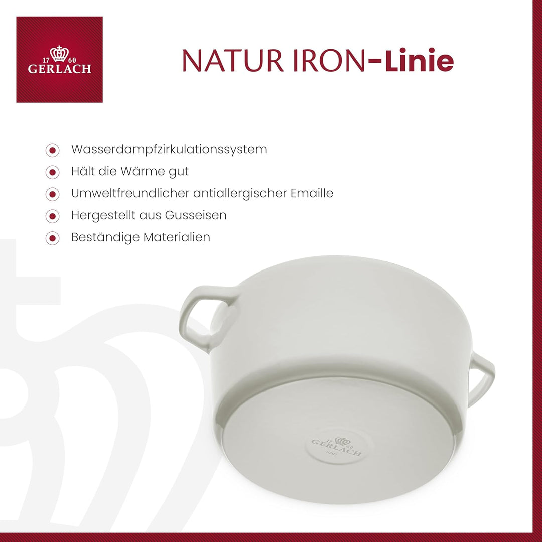 Gerlach Nature Iron Gusseisen-Topf Kochtopf 5 L mit Deckel 26 cm Bräter Schmortopf Brottopf Brotback
