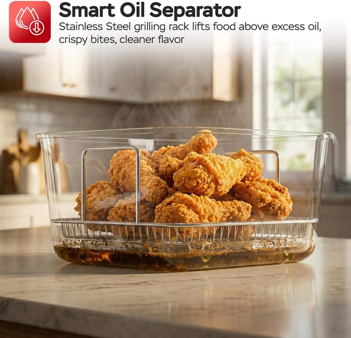 TurboTronic Heissluftfritteuse 6 L - AFG6-1600 W Glas Airfryer – Digitale Heissluft Fritteuse 50–180