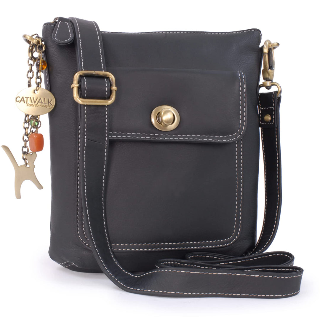 Catwalk Collection Handbags - Leder - Umhängetasche/Schultertasche - LAURA Schwarz, Schwarz