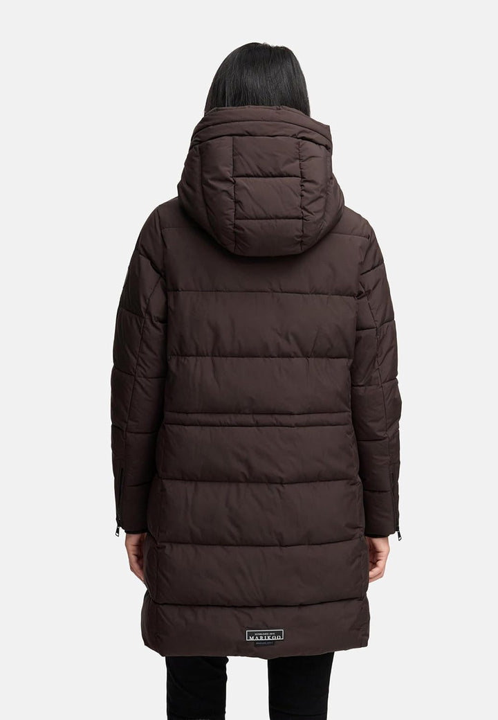 MARIKOO Damen Wintermantel warmer Steppmantel lang mit Kapuze und hohem Kragen Karumikoo XVI XS-5XL