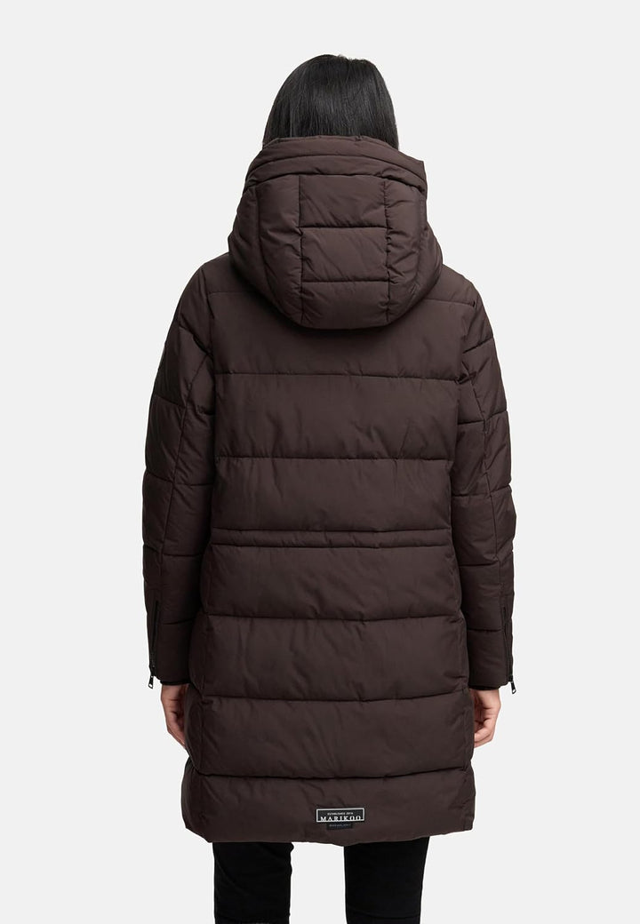 MARIKOO Damen Wintermantel warmer Steppmantel lang mit Kapuze und hohem Kragen Karumikoo XVI XS-5XL