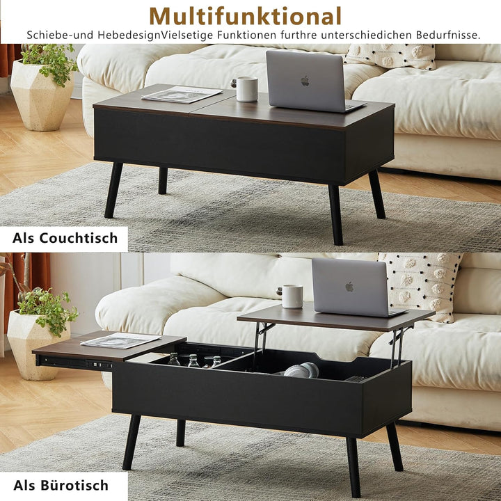JanflyHome Höhenverstellbarer Couchtisch, Couchtisch mit Höhenverstellbarer Platte Lift Top, 2 Verst