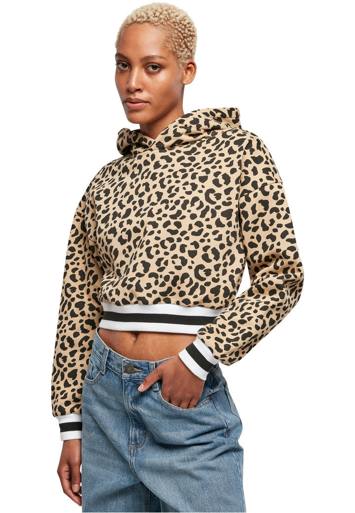 Urban Classics Damen Ladies Short AOP College Hoody 4XL Unionbeigeleo, 4XL Unionbeigeleo