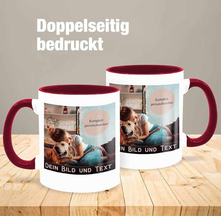 Tasse Tassen 325ml - eigenem - Foto Bild Geschenk I Dein Bild und Text - 325 ml - Bordeauxrot - foto