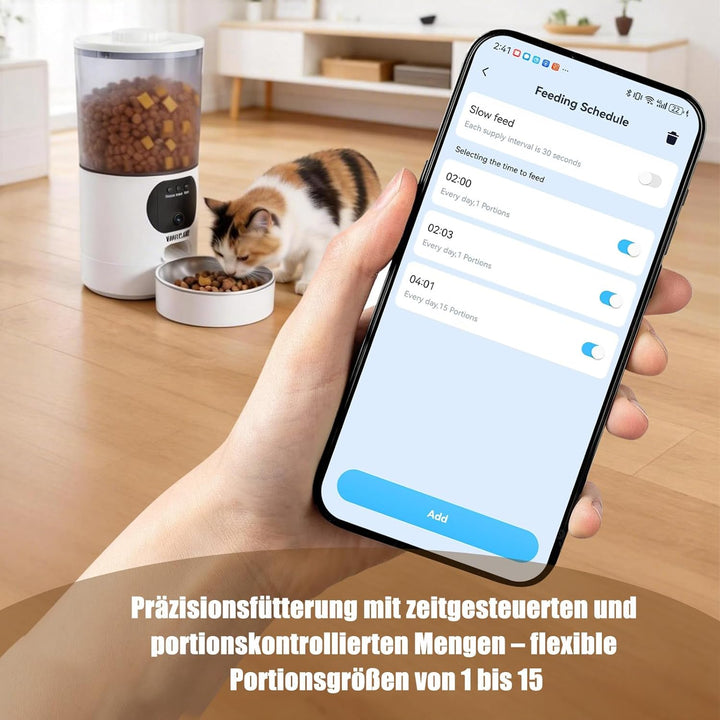 5L Futterautomat Katze mit App Steuerung, Smarter Automatischer Futterspender für Katzen & Hunde, 10