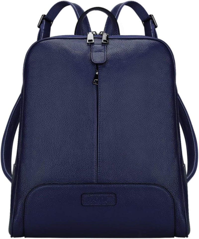 S-ZONE 14 inch Laptop Frauen Echtes Leder Rucksack Reisetasche Blau, Blau