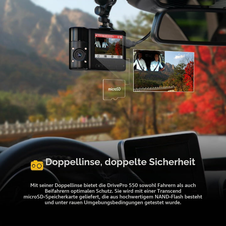 Transcend DrivePro 550B Dashcam mit GPS Blickwinkel horizontal max.=150° 12 V, 24V WLAN, Akku, Inne