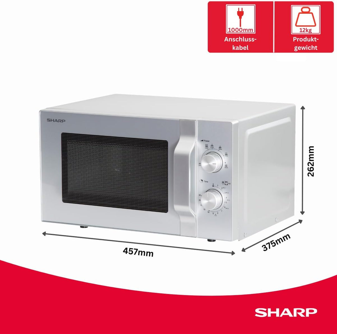 Sharp R204S Solo-Mikrowelle / 20 L / 800 W / 6 Leistungsstufen / Zeitschaltuhr von 30 Minuten bis 00