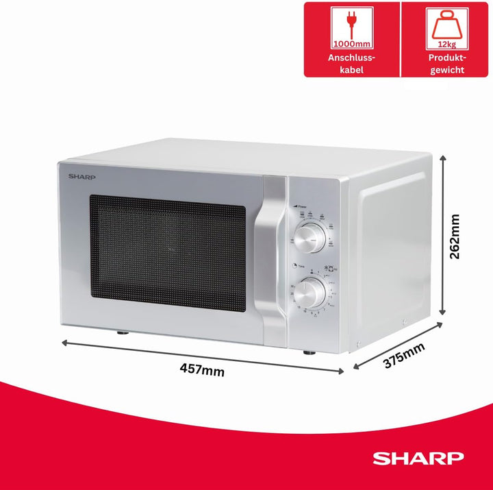 Sharp R204S Solo-Mikrowelle / 20 L / 800 W / 6 Leistungsstufen / Zeitschaltuhr von 30 Minuten bis 00