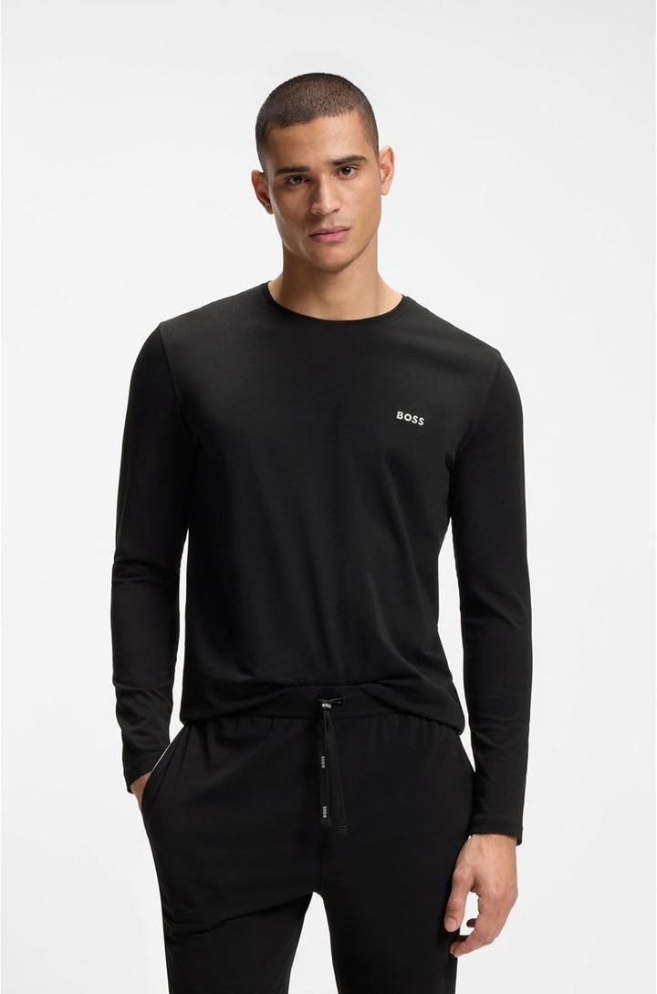 BOSS Herren Mix&Match LS-Shirt R Regular-Fit Longsleeve aus Stretch-Baumwolle mit Logo-Stickerei Sch