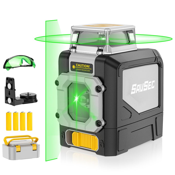 Laser Wasserwaage Grün 45 M, SAVSEC 1 × 360° Kreuzlinienlaser Selbstnivellierendes, 5 Linien Kreuzla