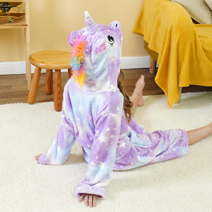 Piefry Weicher Einhorn-Bademantel mit Kapuze für Mädchen mit Einhorn-Pantoffeln, Augenbinde und Stir