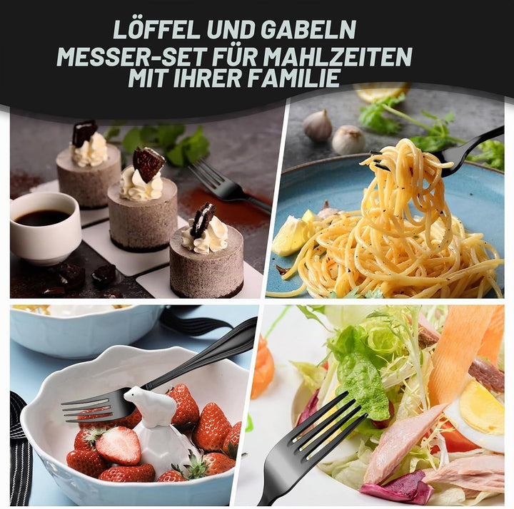 univionlions Besteck Set 8 Personen- 40 teiligs Schwarzes Besteckset | Premium Edelstahl Poliertes E