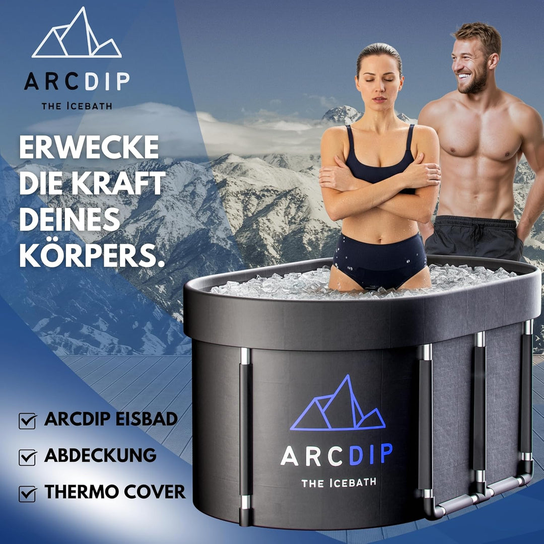poolomio® Eisbad Oval Premium Set 120 x 60 x 60 cm | XXL Eisfass 340L für Zuhause & Outdoor | Eiston