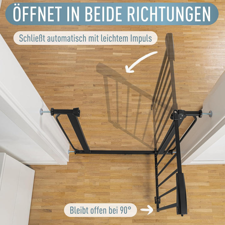 ib style® Berrin | PREISSIEGER | Türschutzgitter | Ohne Bohren | 90° Stop | Auto-Close | Schwarz | 5