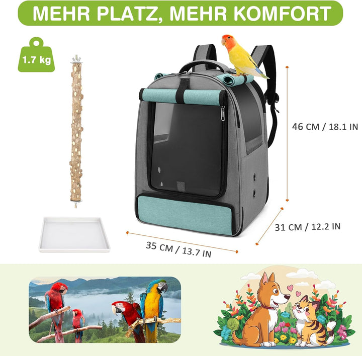 ALLSOPETS Vogelrucksack Leicht und Atmungsaktiv Tragbarer Papageiträger für Kleine Tiere mit Ständer