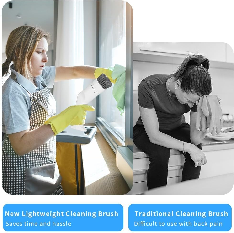 OBEST Elektrische Reinigungsbürste Mit 2 Reinigungsköpfen, Tragbare Electric Spin Scrubber Kabellose