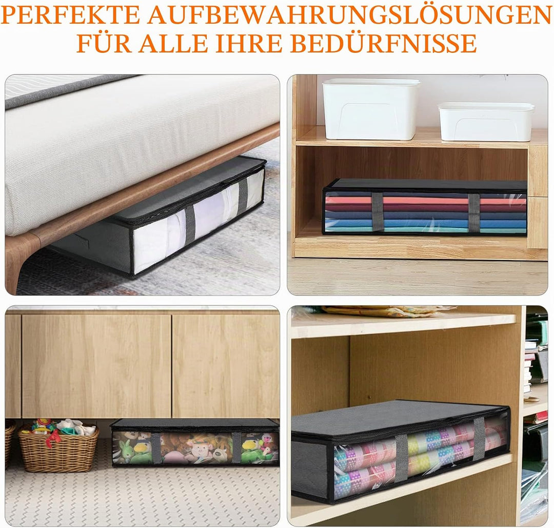 AiQInu Unterbett Aufbewahrungsbox,4 Stück Unterbettkommode mit Sichtfenster und 4 Haltegriffen 60x 4