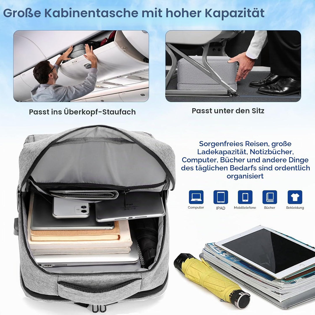 SHANNA Business Rucksack Herren, Reiserucksack für Flugzeug Unter Sitzplatz, Handgepäck Tasche Backp