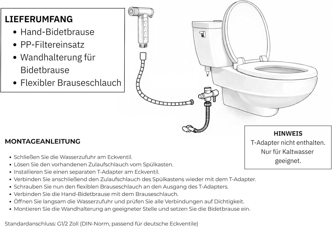 WC Handbrause mit Filter, wassersparende Intimdusche – schwarze Toilettendusche für Toilette mit 2 S