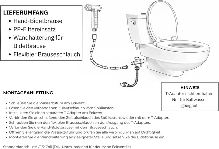 WC Handbrause mit Filter, wassersparende Intimdusche – schwarze Toilettendusche für Toilette mit 2 S
