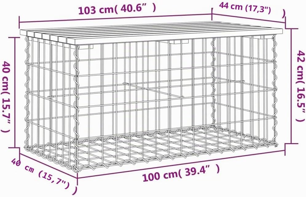 vidaXL Gartenbank aus Gabionen 103x44x42 cm Massivholz Douglasie 103 x 44 x 42 cm Braun, 103 x 44 x