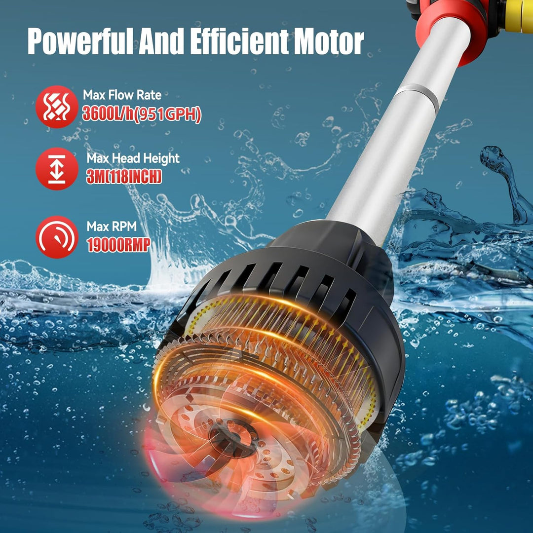 Kabellose Wasserpumpe, Stick-Typ, kompatibel mit Milwaukee 18V Batterie, 950GPH tragbare Tauchpumpe
