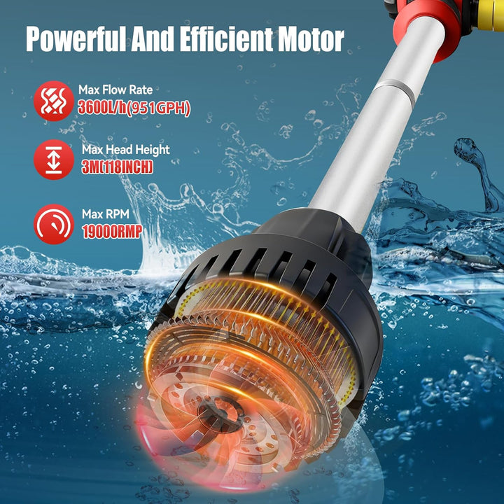 Kabellose Wasserpumpe, Stick-Typ, kompatibel mit Milwaukee 18V Batterie, 950GPH tragbare Tauchpumpe