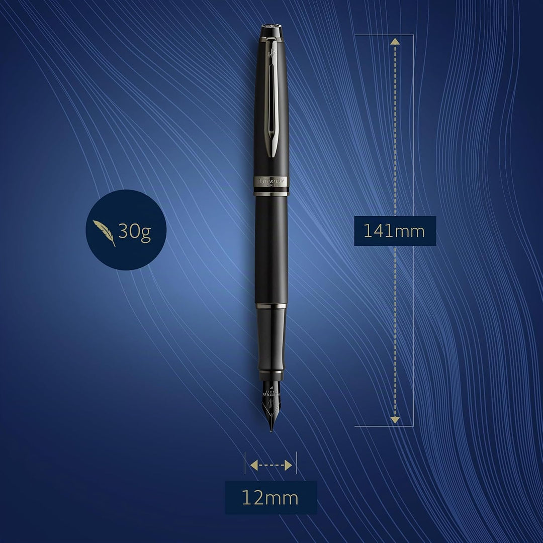 Waterman Expert Füller | Schwarze Metallic-Lackierung mit Ruthenium-Zierteilen | Medium Edelstahlfed