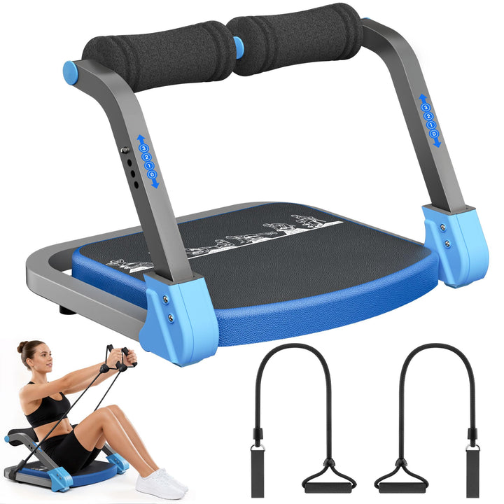 Bauchtrainer, Sit-Up Gerät mit zwei Zugseilen, 4-fach einstellbarer Widerstand, automatischer Rückpr