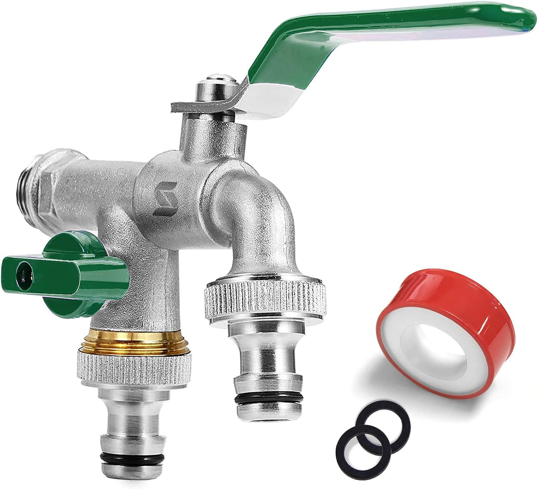 SPGOOD Garten Wasserhahn,Doppel Auslaufhahn 3/4 Zoll,aus Messing Rost-und Frostsicher,mit 2X 3/4 Zol