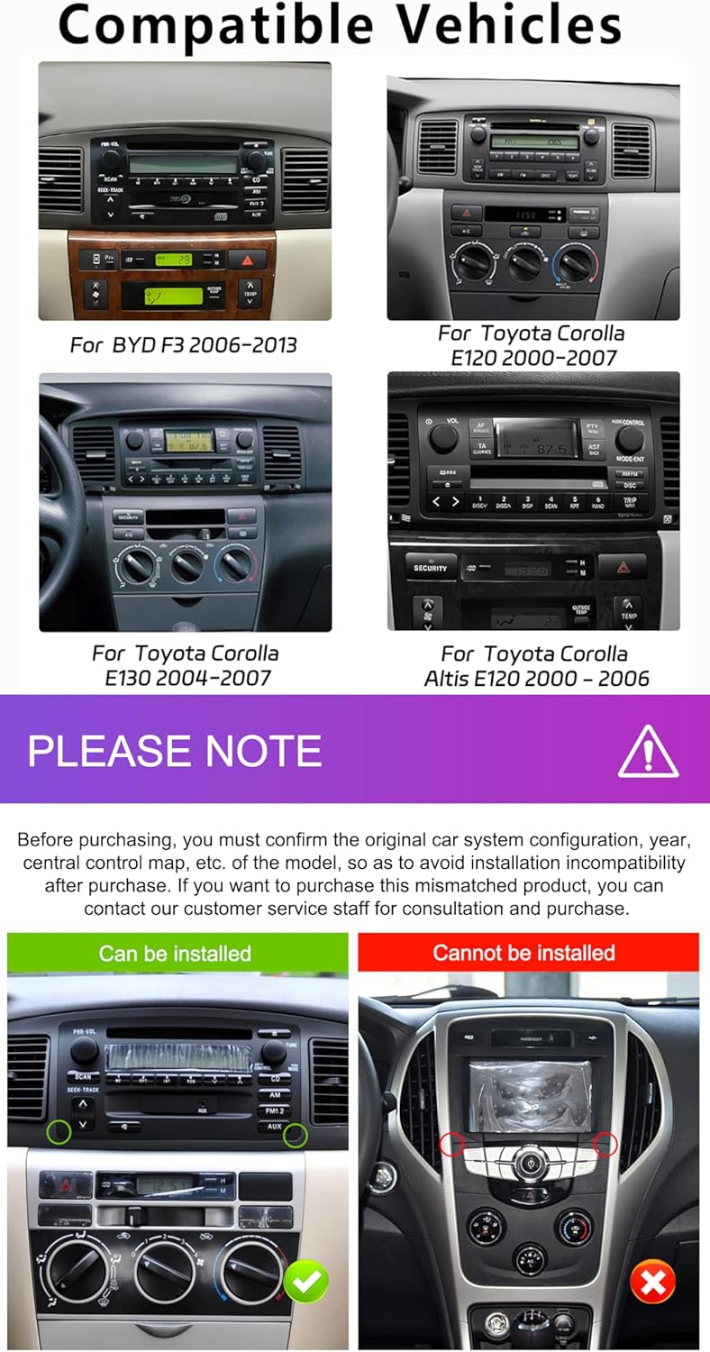Rimoody 4G+64G Android Autoradio für Toyota Corolla E120 E130 2000-2007 BYD F3 2006-2013 mit Wireles