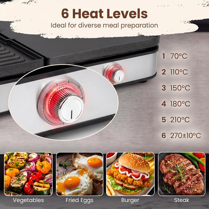 LIFEZEAL Elektrogrill, Tischgrill elektrisch 2000 W, Elektrischer Plattengrill Indoor mit 2 wendbare