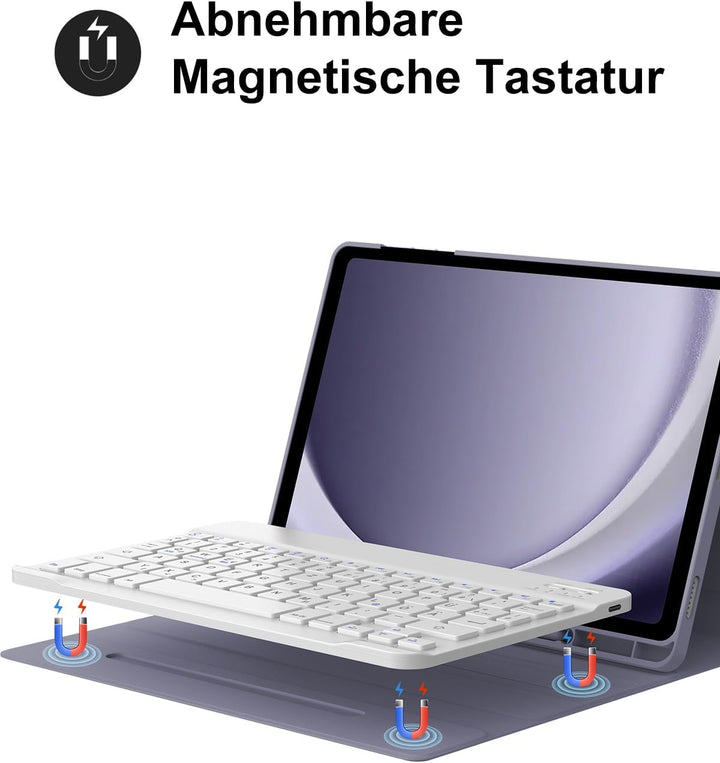 Hülle mit Tastatur für Samsung Galaxy Tab A9 Plus 11 Zoll 2023, QWERTZ Deutsche Magnetisch Abnehmbar