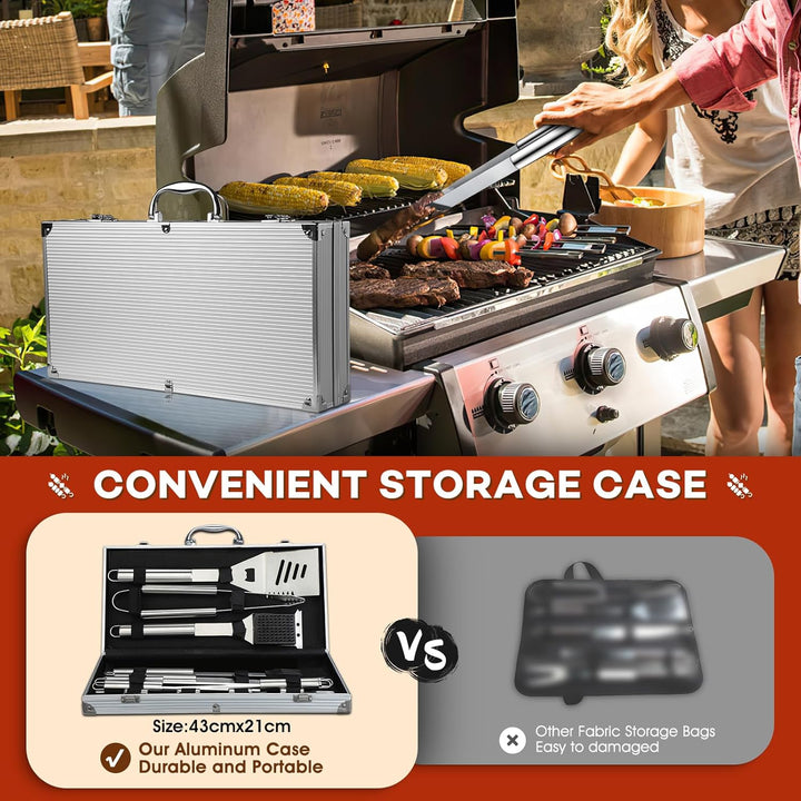 DRAGON RIOT Grillbesteck Set aus Edelstahl, 18 Stücke Grillset für Männer Geschenk, Premium Grillzub
