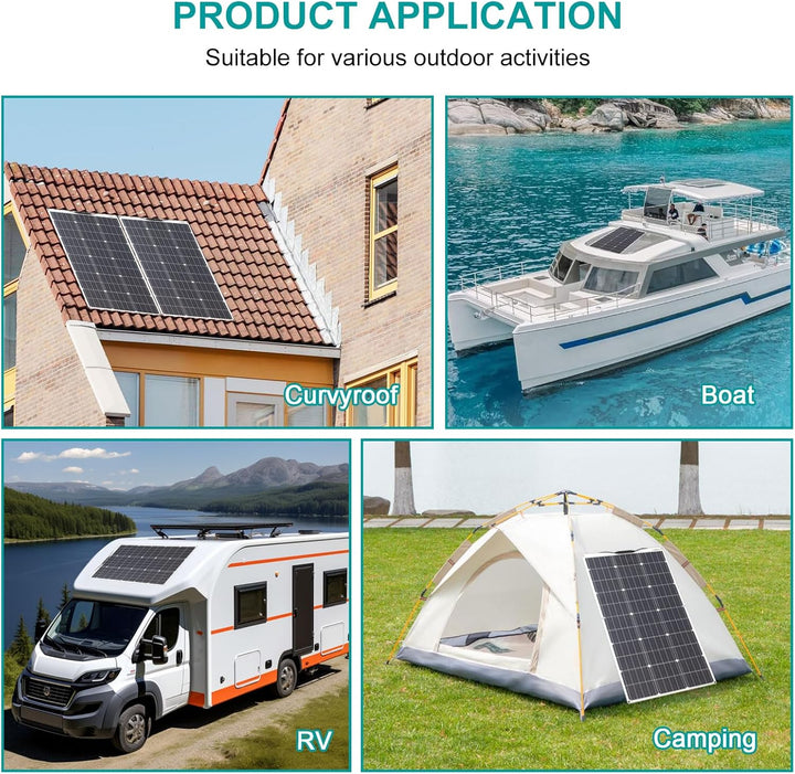 Monokristallines Solarpanel Kit System 100W Flexibles Solarmodul 10A 12V/24V Solarladeregler Marine