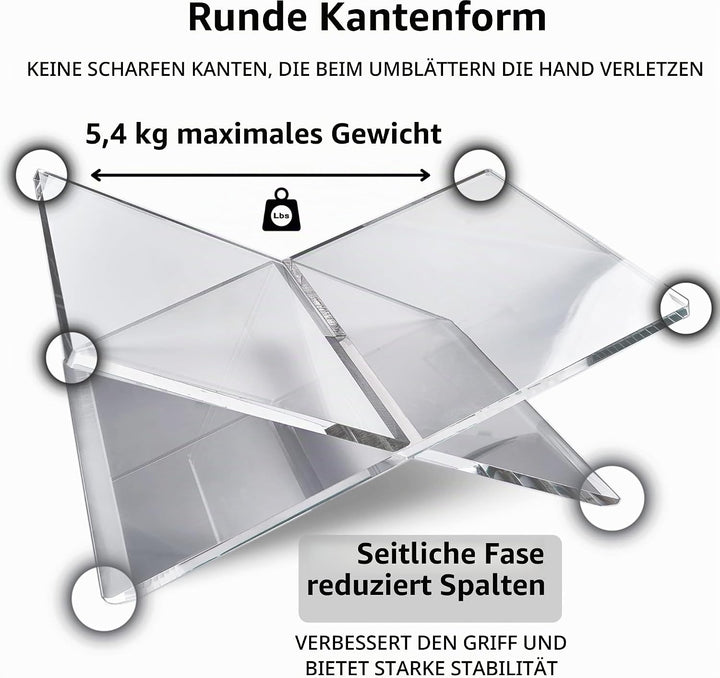 Honygebia Transparenter Acryl Buchständer - Kreuzrahmen Acryl Buchhalter, Luxus Plexiglas Lesestände