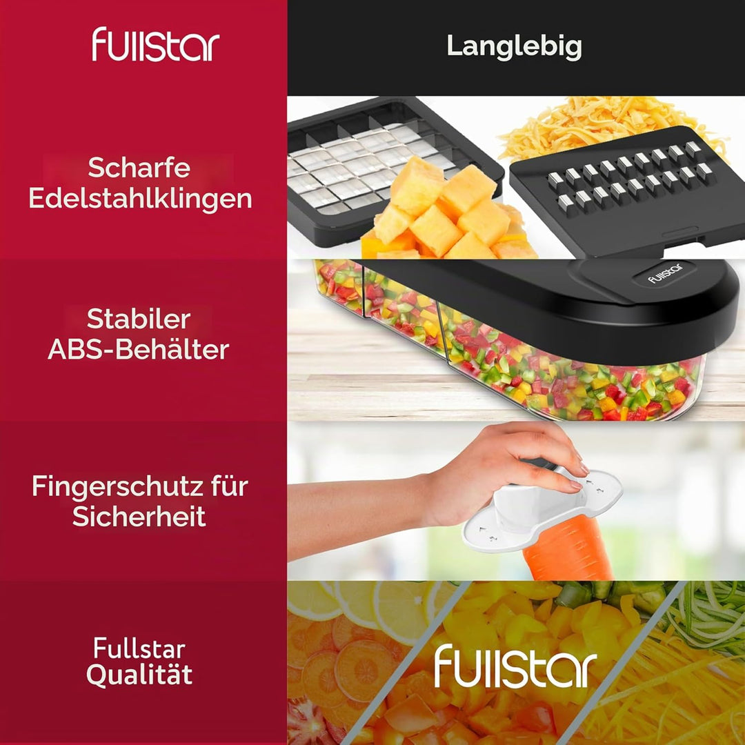 Fullstar Gemüseschneider und Mandoline Gemüsehobel - Julienne- und Würfelschneider für Gurken Zwiebe