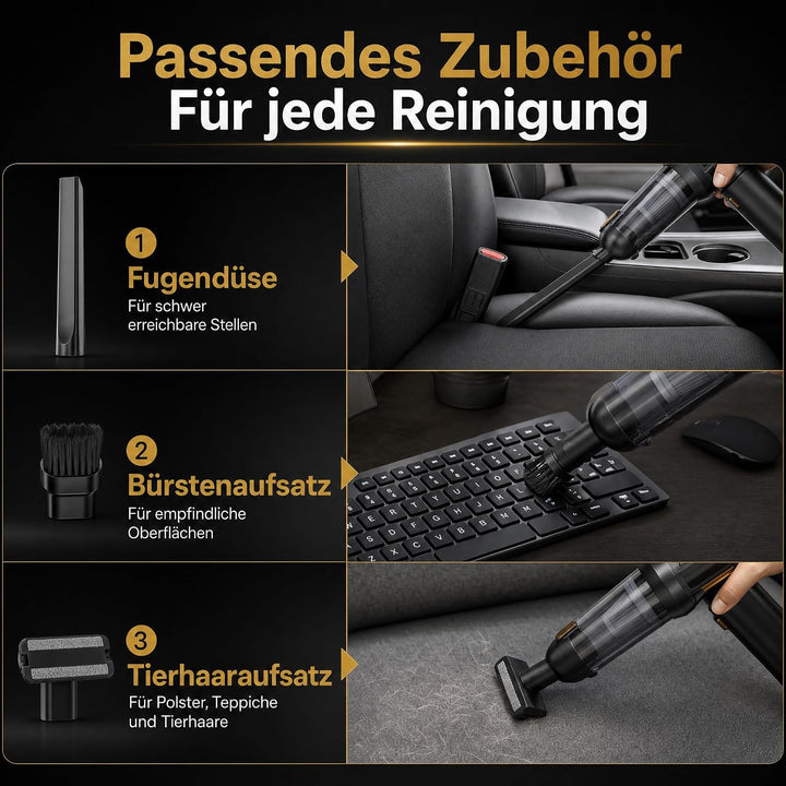 Handstaubsauger Akku 27000 Pa | 4-in-1 Auto Staubsauger mit Bürstenlosem Motor, Druckluftgebläse, Lu