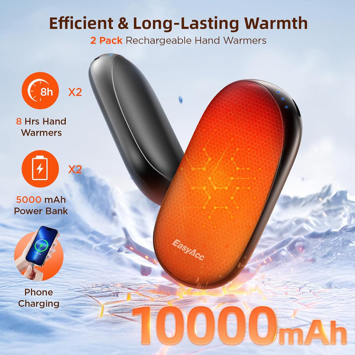 Wiederaufladbar Handwärmer 2 Pack 10000mAh, EasyAcc® Handwärmer Elektrisch Taschenwärmer USB Powerba