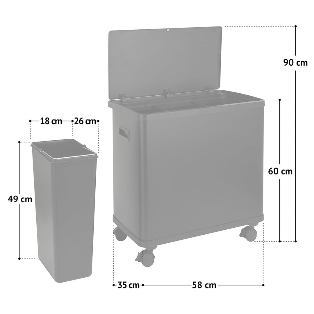 SVITA SR3X18 54L Sensor-Mülleimer 3 Fächer Mülltrennsystem Abfalleimer Stahl Weiss SR3X18 (54L) Weis