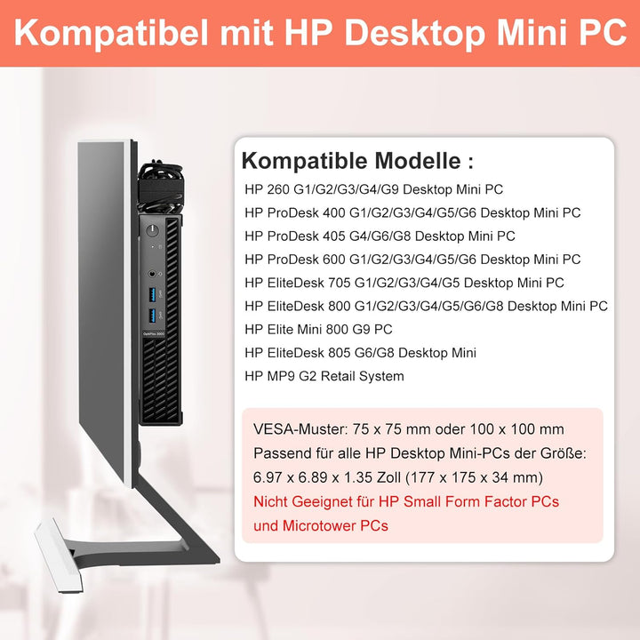 Halterung für HP Desktop Mini PC Halterung VESA/Wand/Unter Schreibtisch Halterung für HP EliteDesk 8