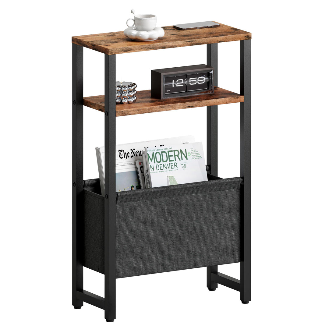 Konsolentisch Schmal 3 Ablagen Schmaler Nachttisch Rustikales Braun Sideboard Sofatisch mit Stauraum