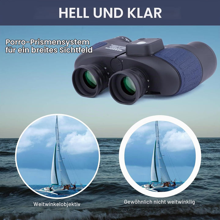 Marine Fernglas 10x50 wasserdicht mit Kompass &amp; Entfernungsmesser, Militärfernglas HD, beschlagfreie