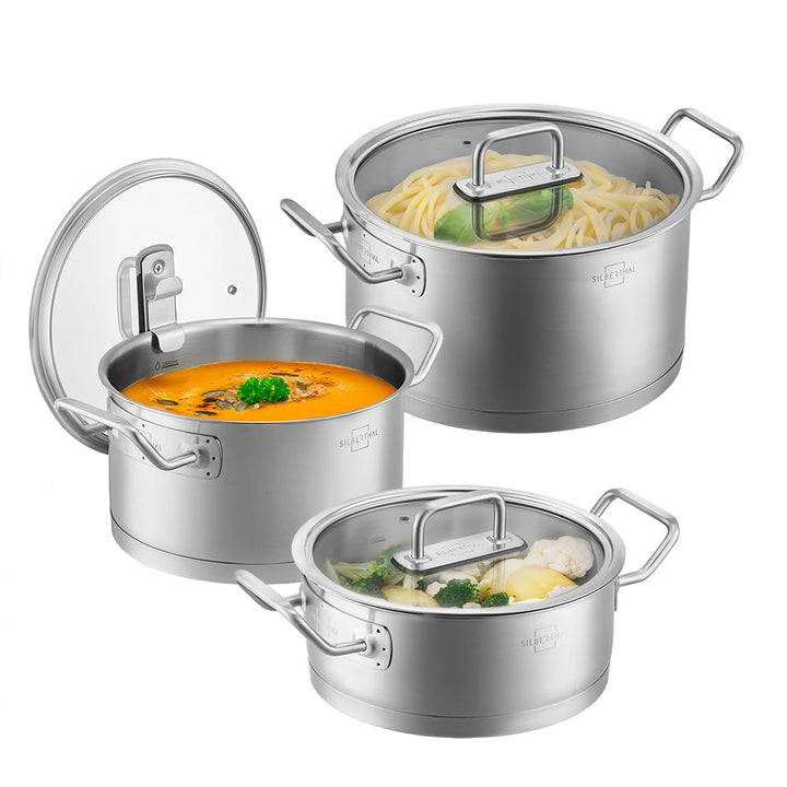 SILBERTHAL Edelstahl Topfset 3-teilig - Kochtopf 2,5l & 3,5l & 5l im Set für alle Herdarten inkl. In
