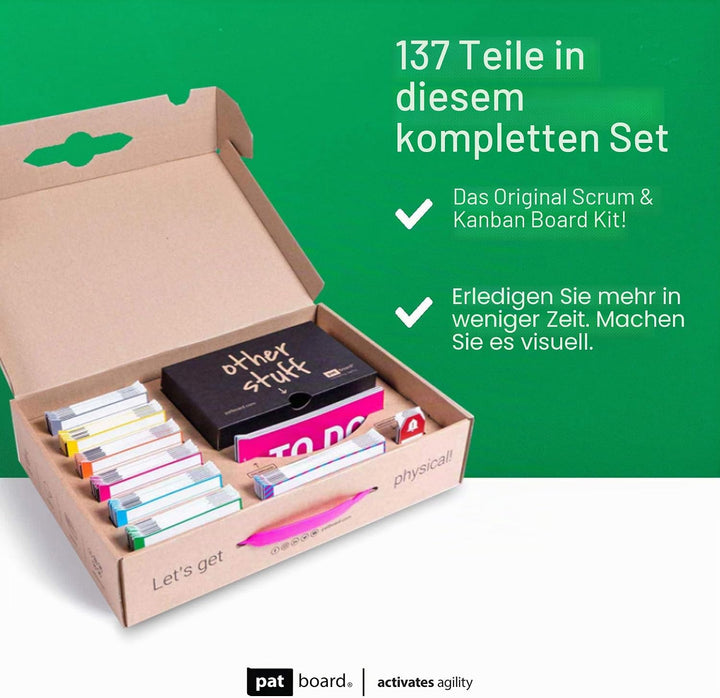 PATboard Kanban Board und Scrum Board – Full Tool Set für Whiteboard, Magnettafel - Beschreibbare Ma